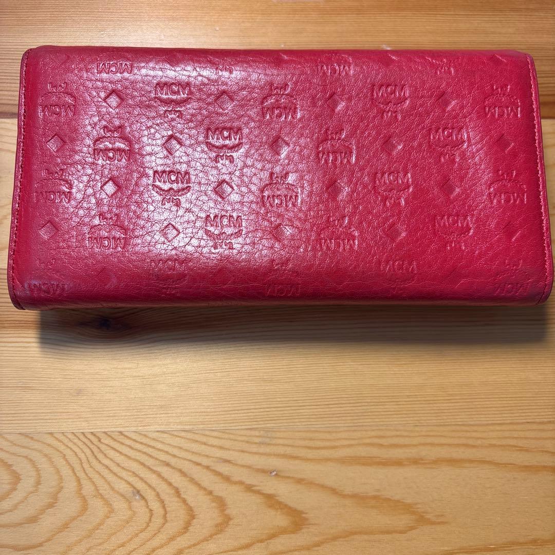 MCM赤レザー.ロゴ型押し箱あり三つ折り長財布.財布.韓国