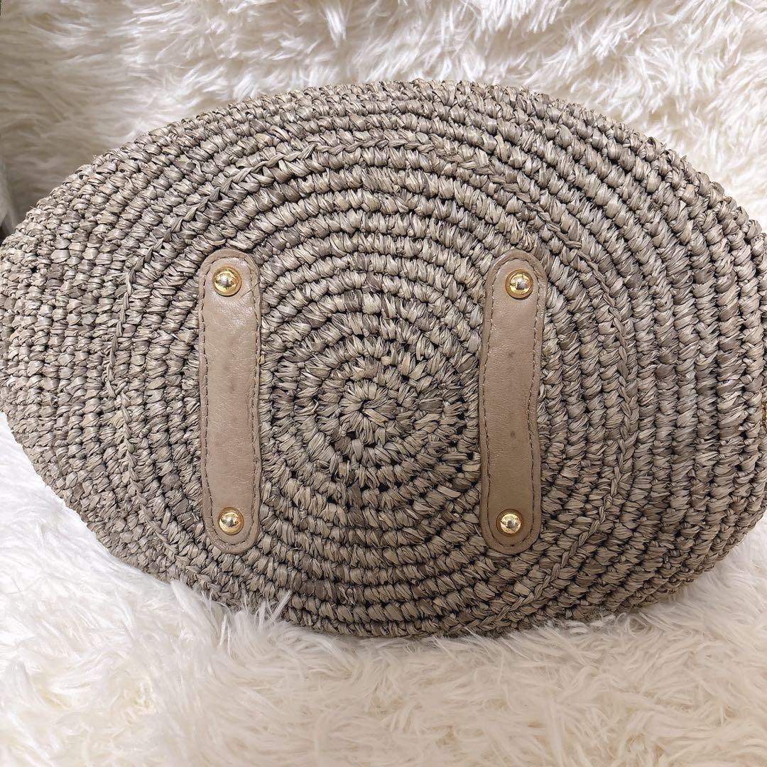 VIOLAdORO ツイストハンドルリップ型ラフィアカゴバッグ　肩掛け可