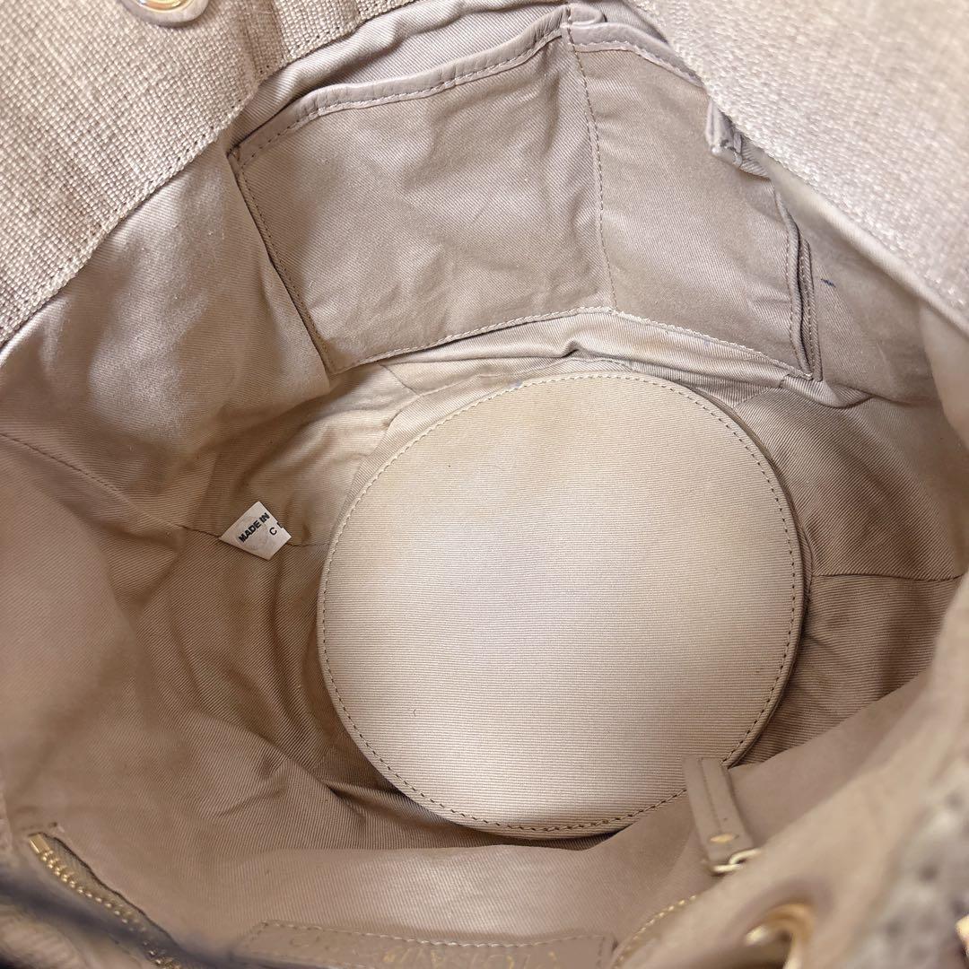 VIOLAdORO ツイストハンドルリップ型ラフィアカゴバッグ　肩掛け可