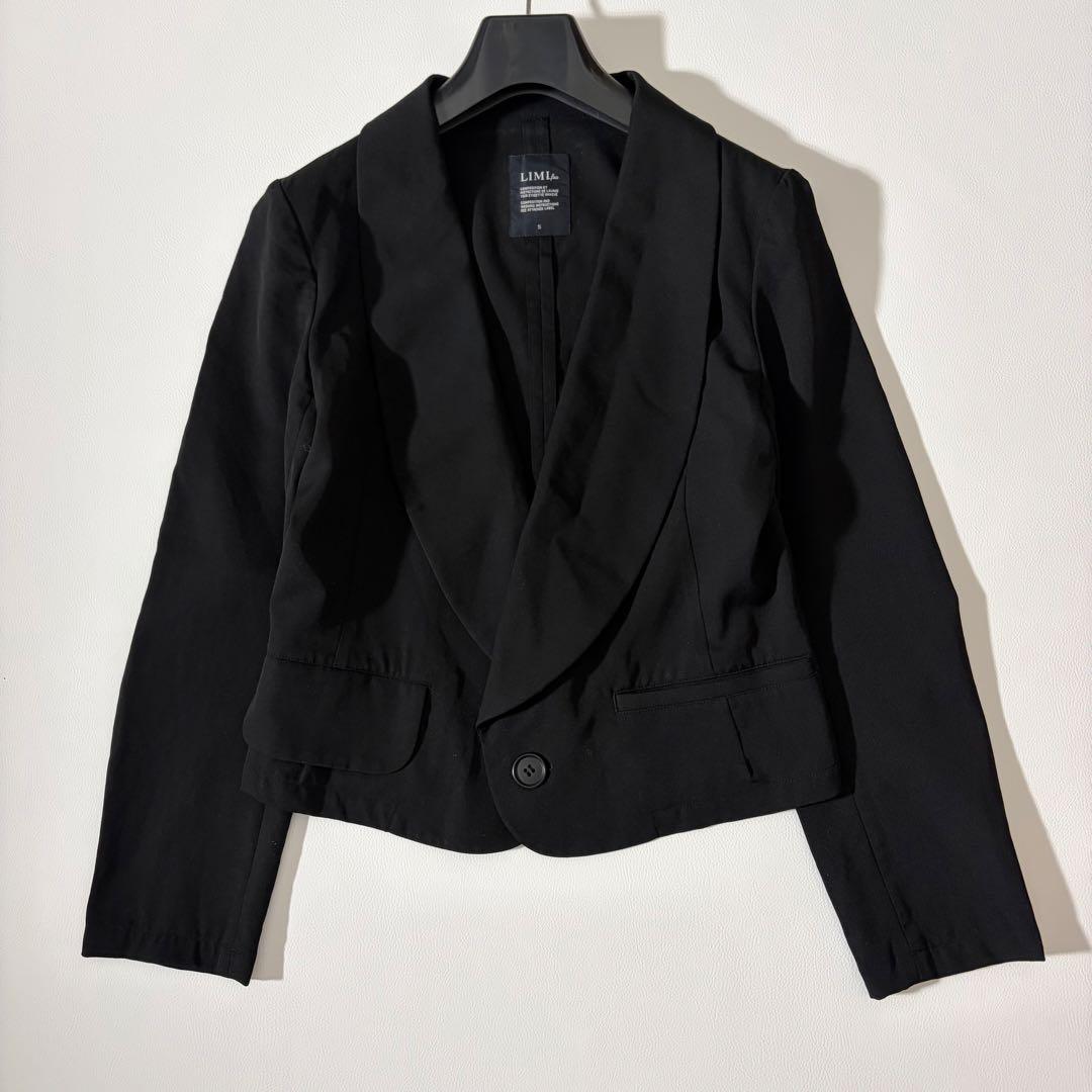 美品 リミフゥ ウールギャバジン ショールカラー テーラードJKT クロップド丈