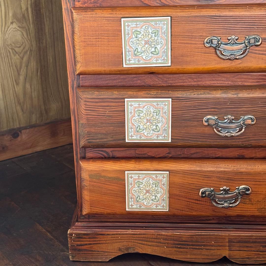 一点限り！ヴィンテージ★バレンシア　4段チェスト　棚　　タイル家具　スパニッシュ