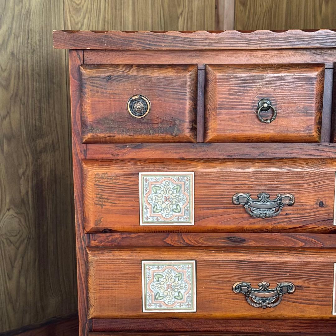 一点限り！ヴィンテージ★バレンシア　4段チェスト　棚　　タイル家具　スパニッシュ