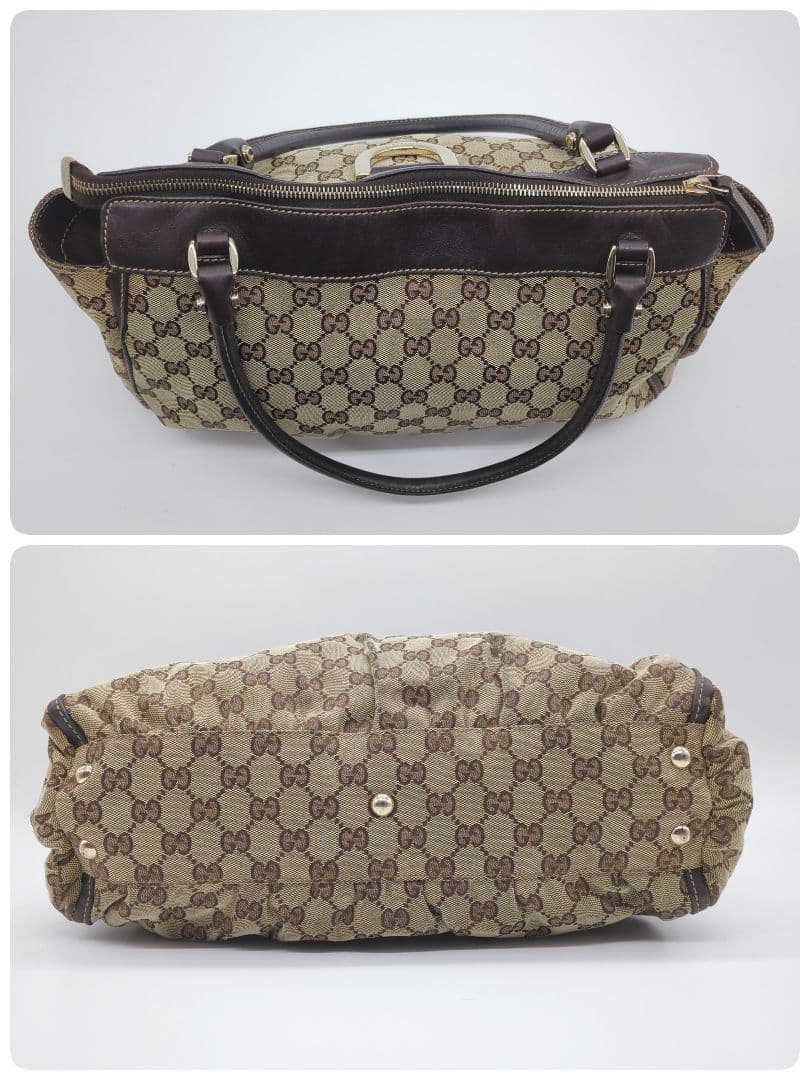 【人気モデル・良品】グッチ☆アビー トートバッグ GGキャンバス レザー