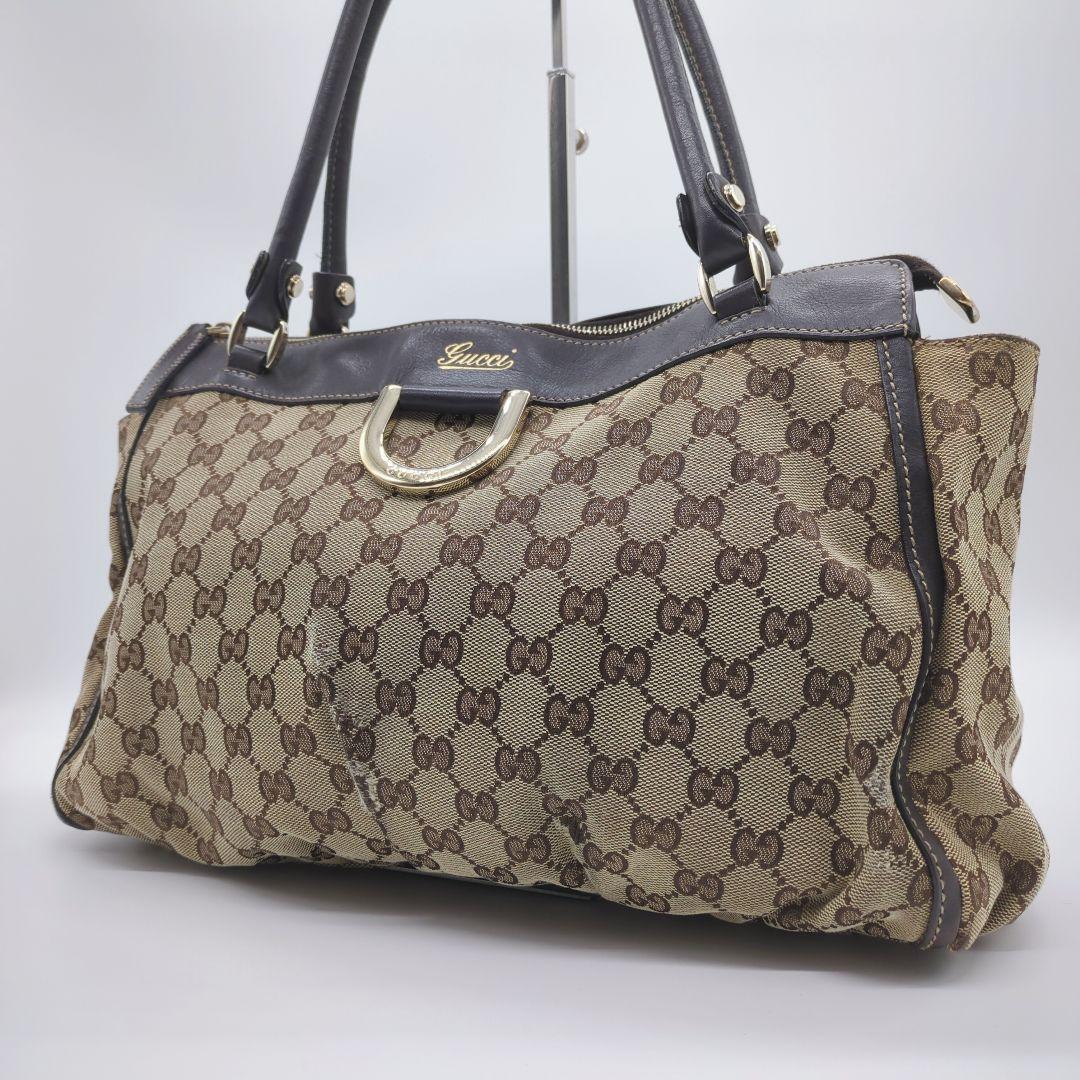 【人気モデル・良品】グッチ☆アビー トートバッグ GGキャンバス レザー