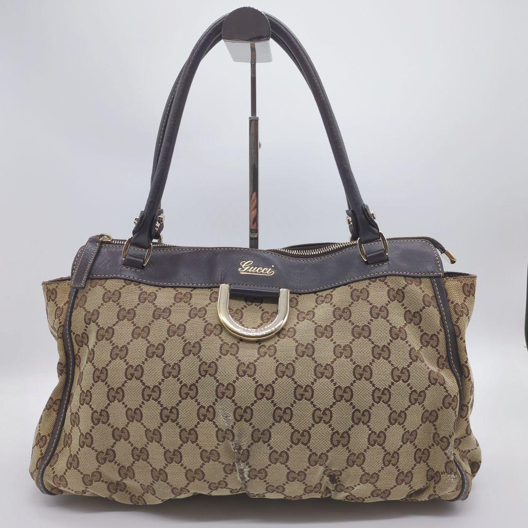 【人気モデル・良品】グッチ☆アビー トートバッグ GGキャンバス レザー