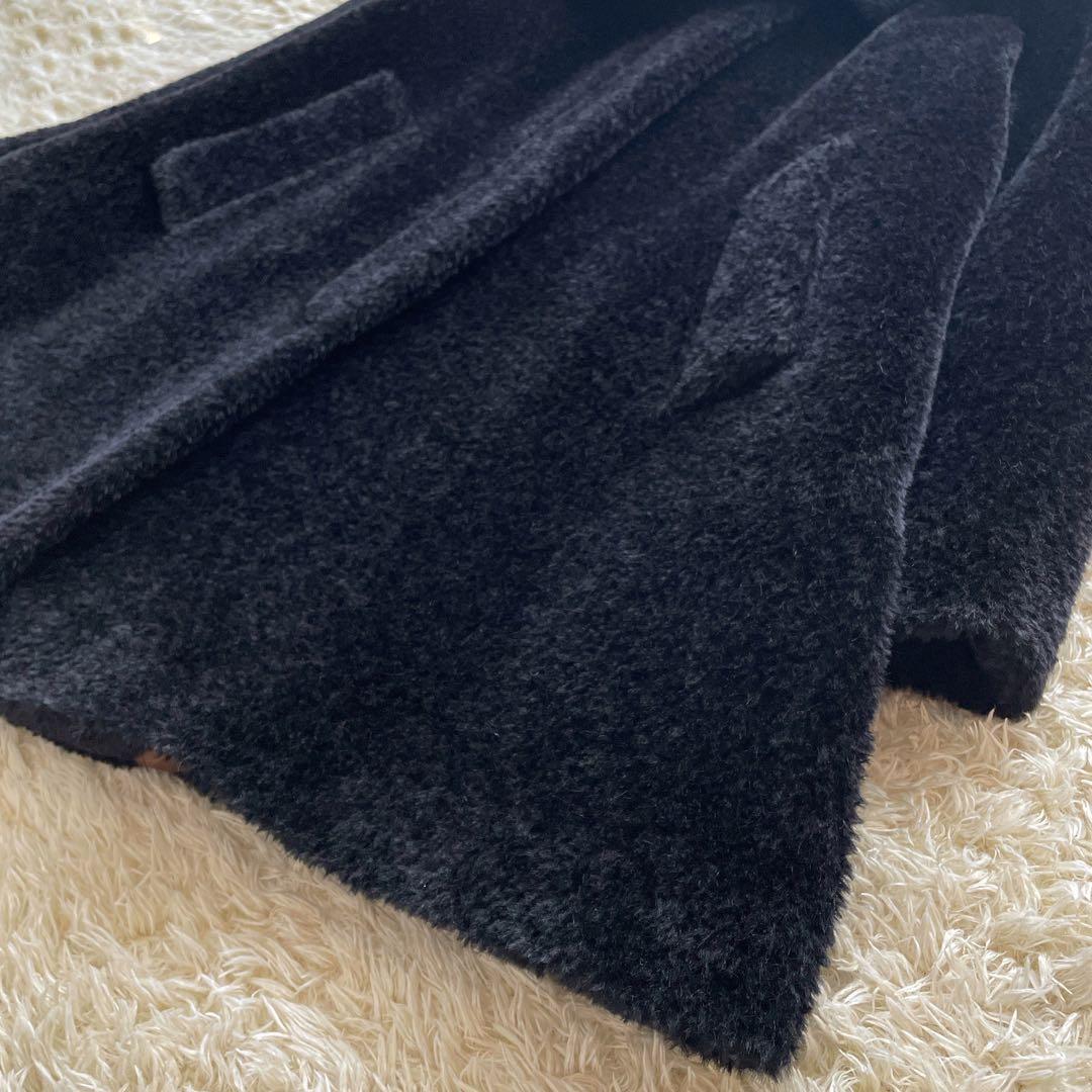 美品 マックスマーラ アルパカ混 ビックカラー ロング シャギーコート ブラック