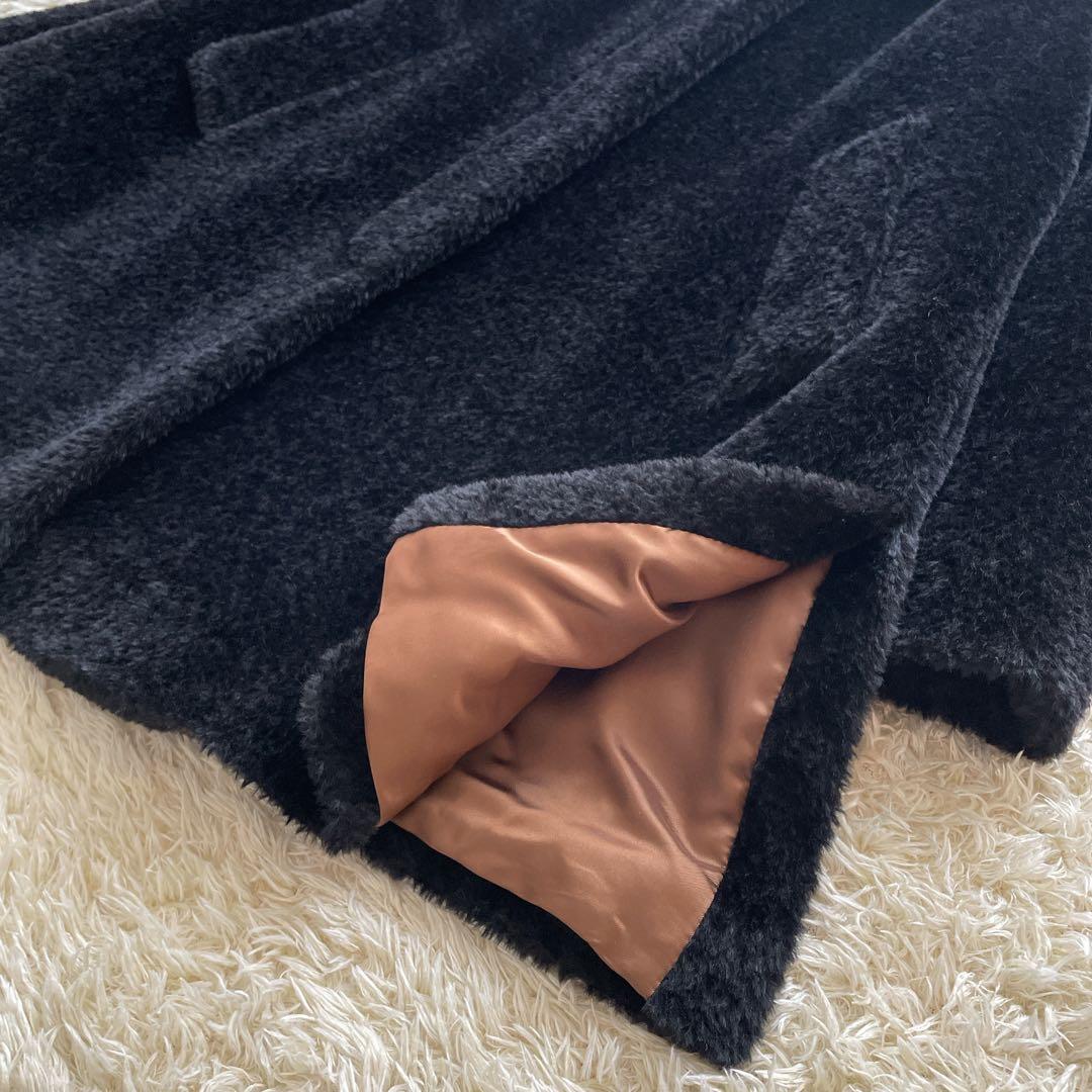 美品 マックスマーラ アルパカ混 ビックカラー ロング シャギーコート ブラック