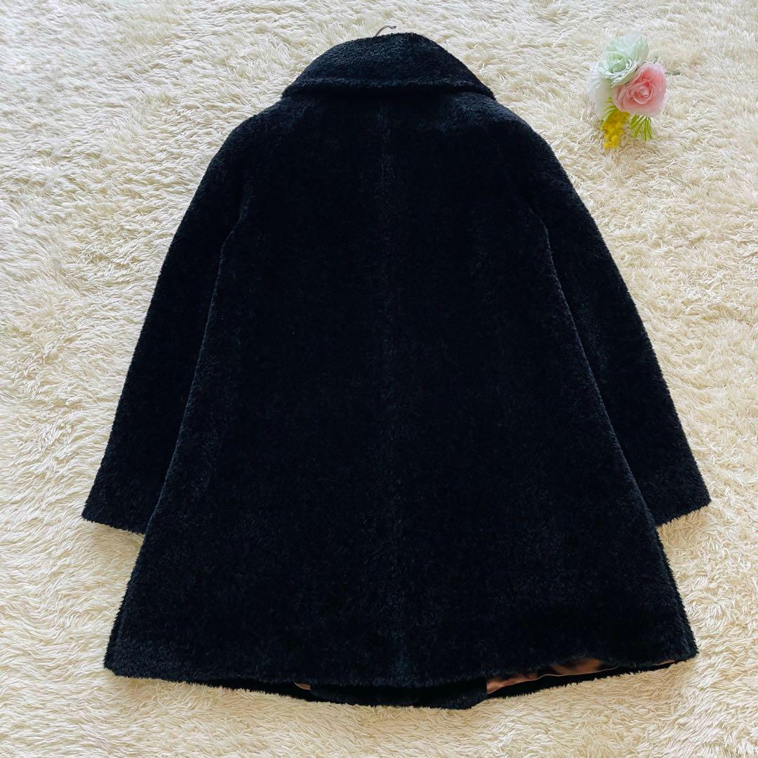 美品 マックスマーラ アルパカ混 ビックカラー ロング シャギーコート ブラック