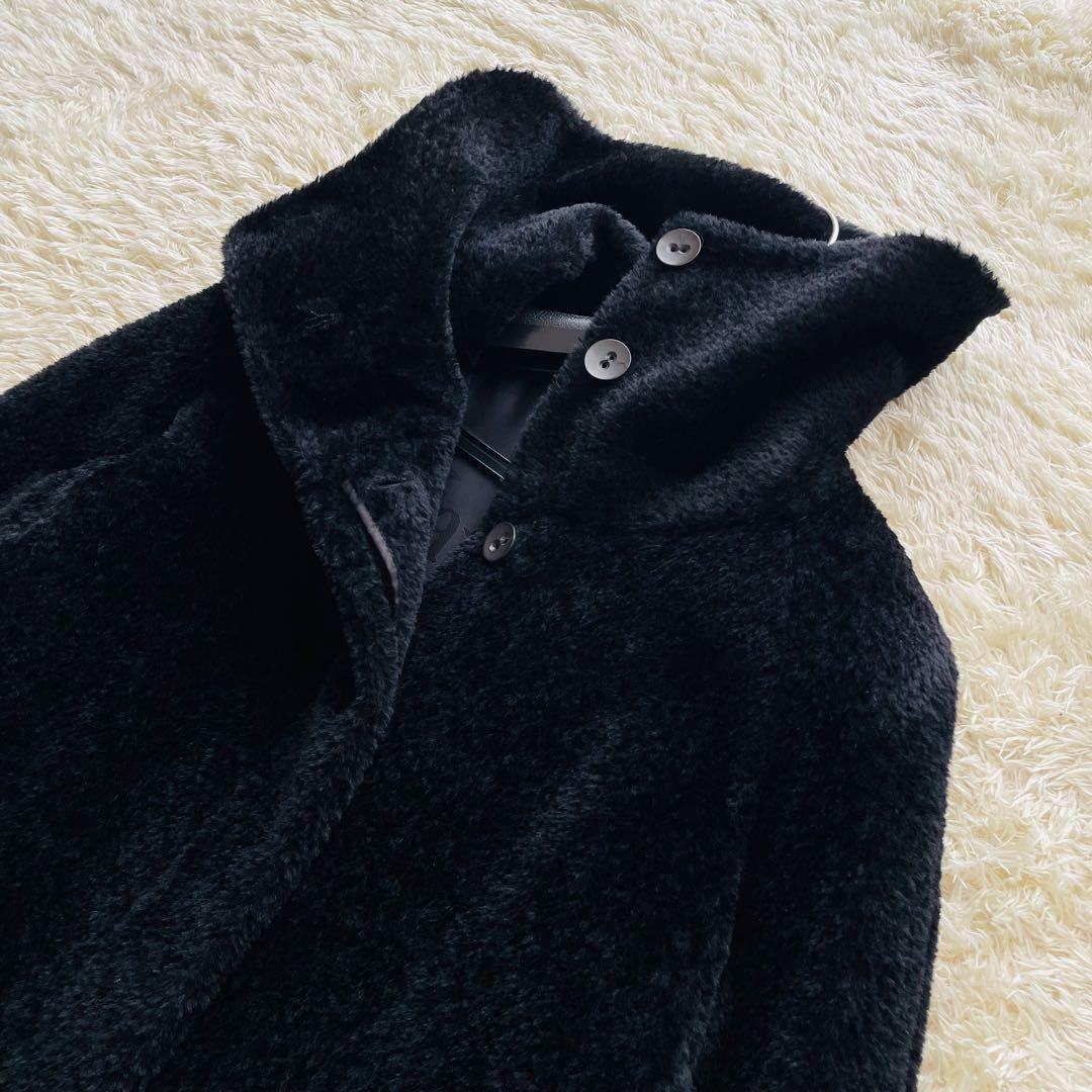 美品 マックスマーラ アルパカ混 ビックカラー ロング シャギーコート ブラック