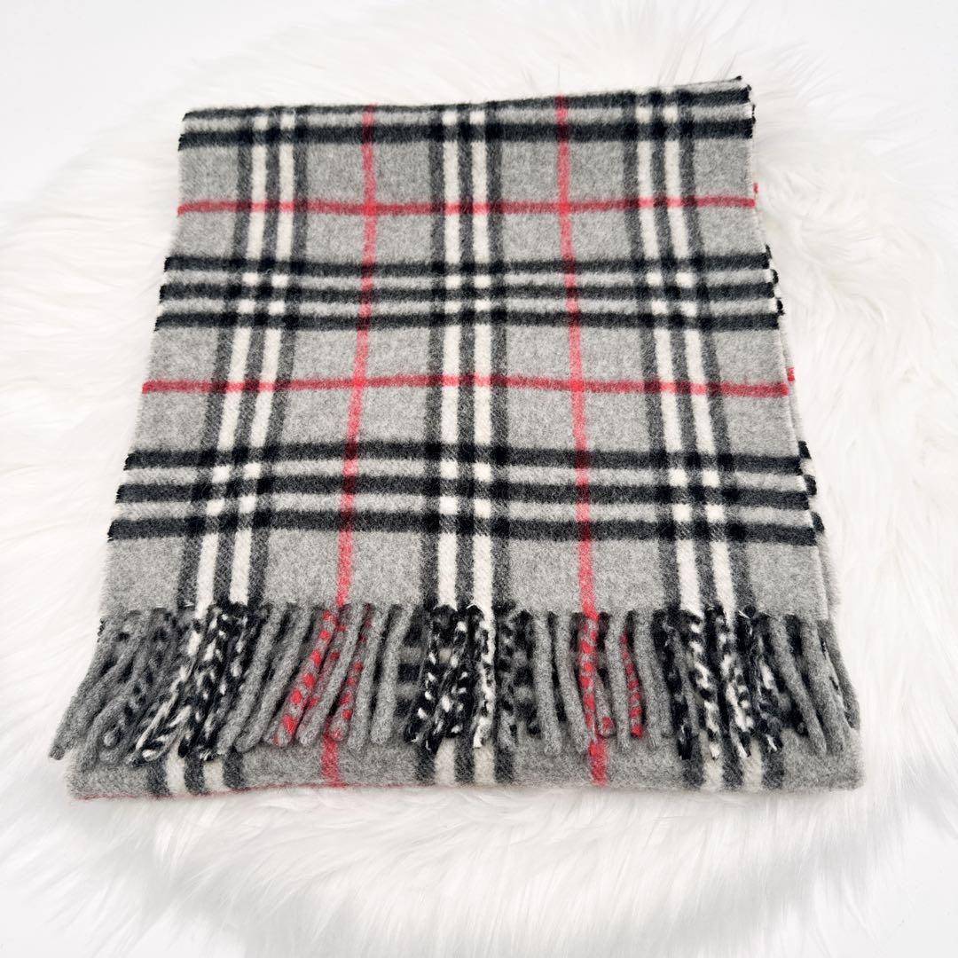 極美品✨ バーバリーロンドン マフラー カシミア100 ノバチェック グレー