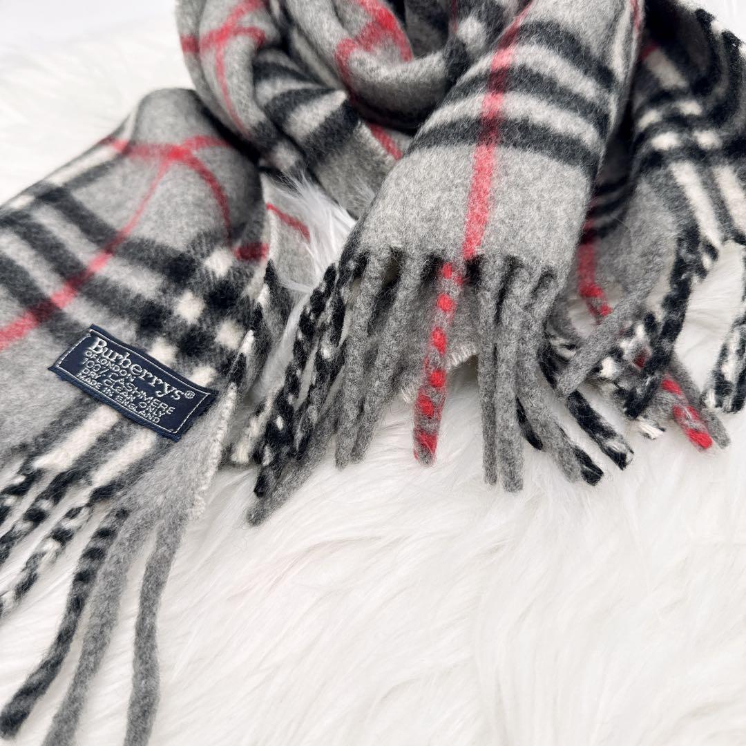 極美品✨ バーバリーロンドン マフラー カシミア100 ノバチェック グレー