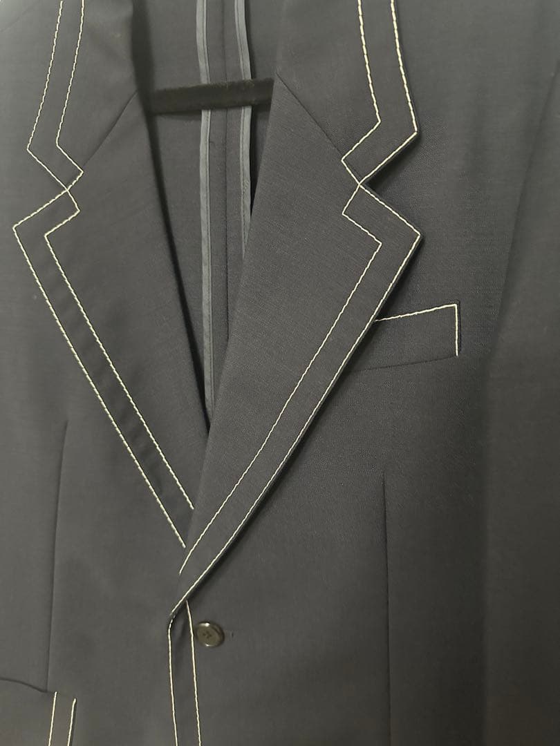 prada 2015ss ダークネイビー スーツ ホワイトステッチ