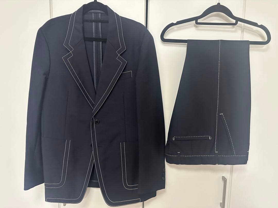 prada 2015ss ダークネイビー スーツ ホワイトステッチ