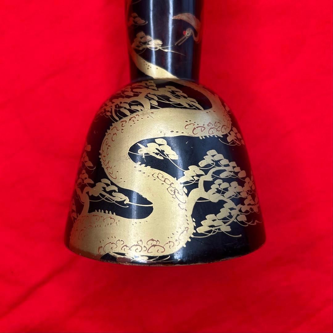 和楽器　小鼓　胴　蒔絵　鶴