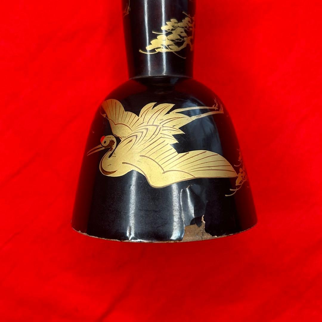 和楽器　小鼓　胴　蒔絵　鶴