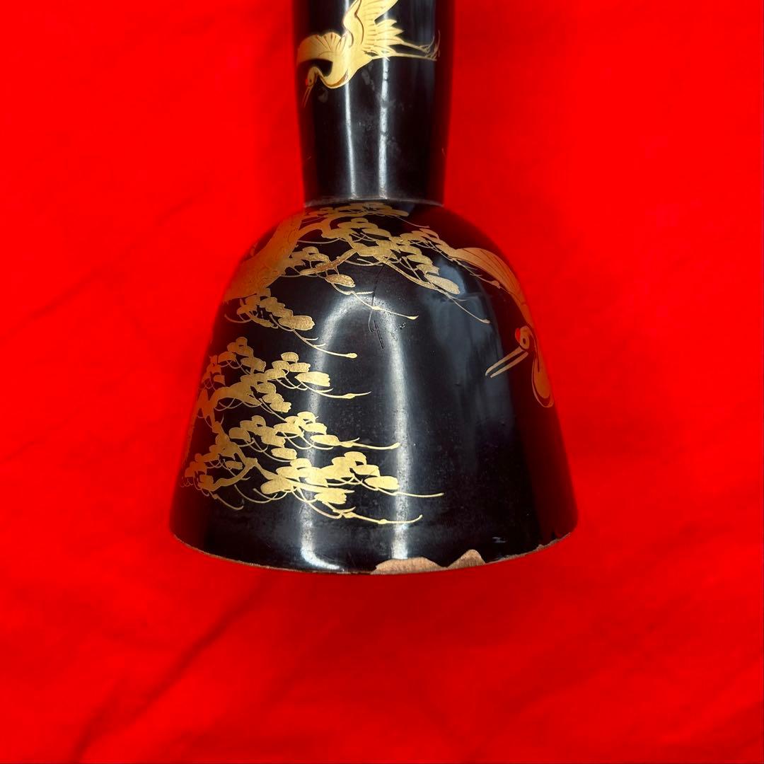 和楽器　小鼓　胴　蒔絵　鶴