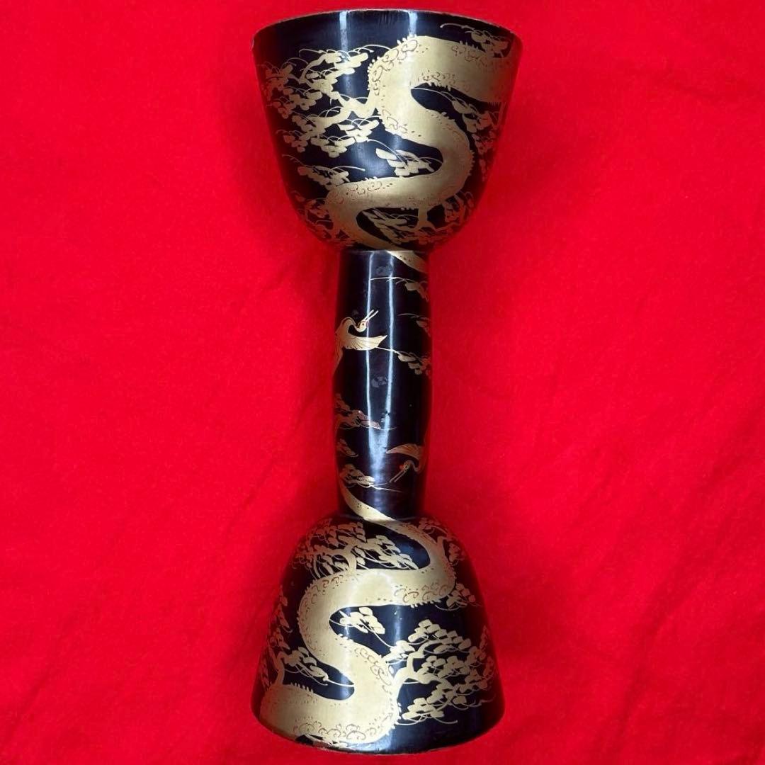 和楽器　小鼓　胴　蒔絵　鶴