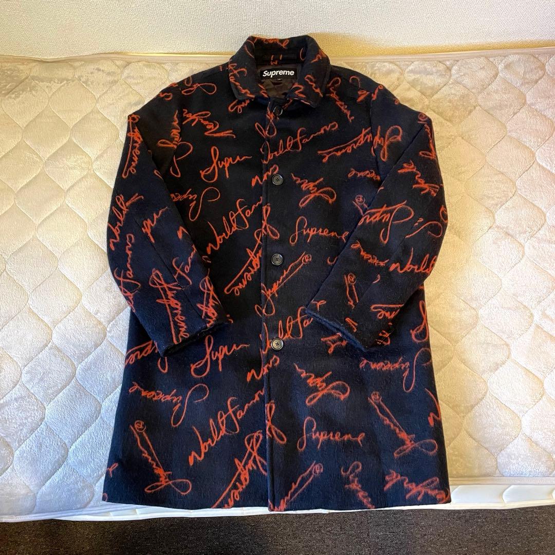 ブ*ル様 Supreme Script Logos Wool Overcoat