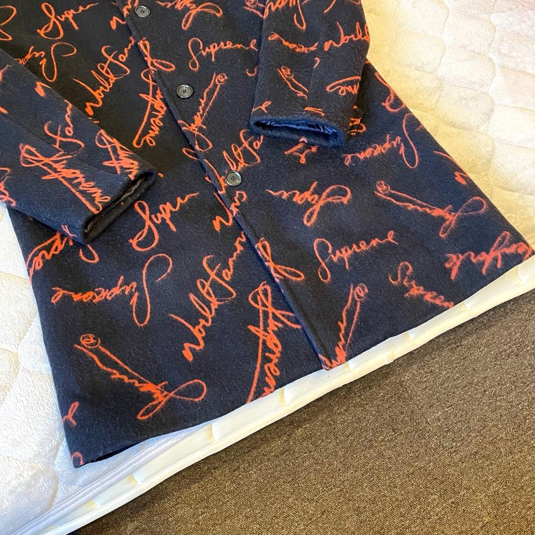 ブ*ル様 Supreme Script Logos Wool Overcoat