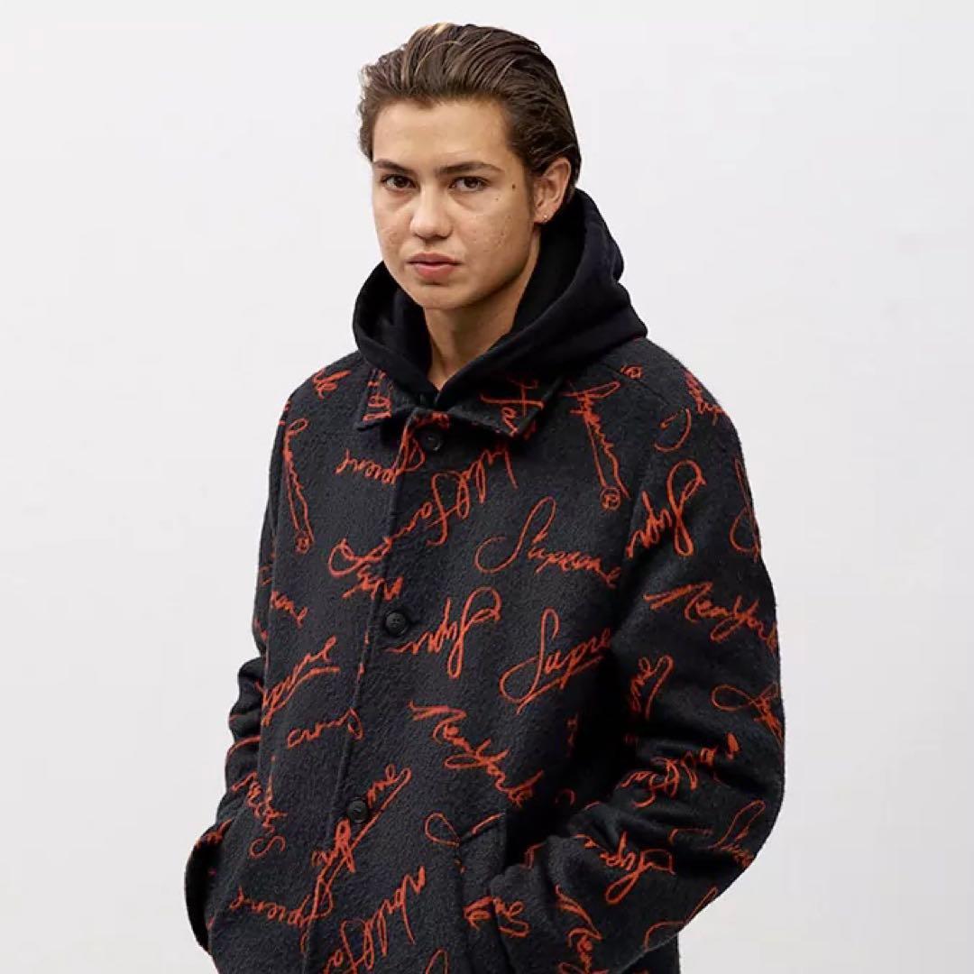 ブ*ル様 Supreme Script Logos Wool Overcoat