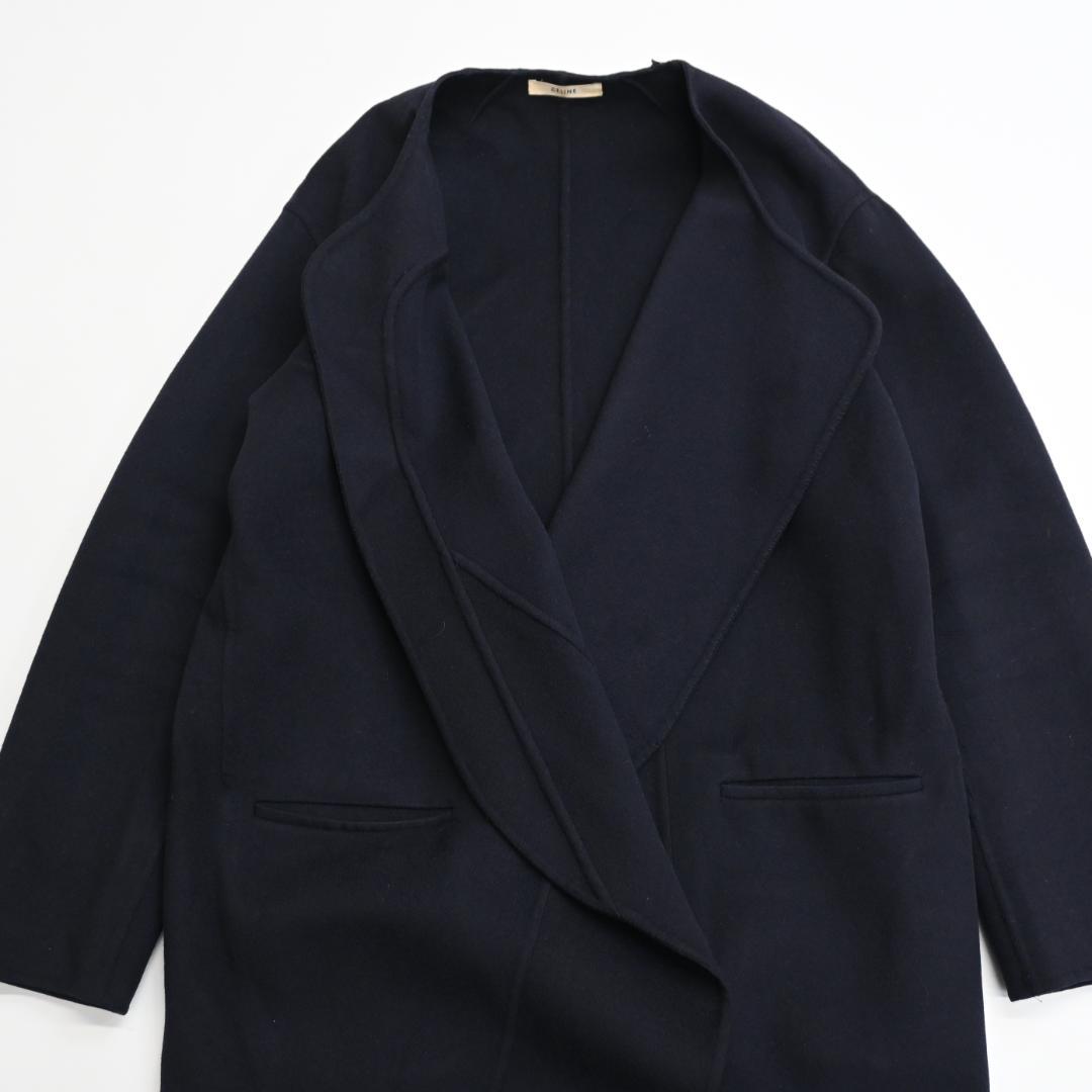 ■ 48300★冬 CELINE セリーヌ ノーカラーコート ダークネイビー”
