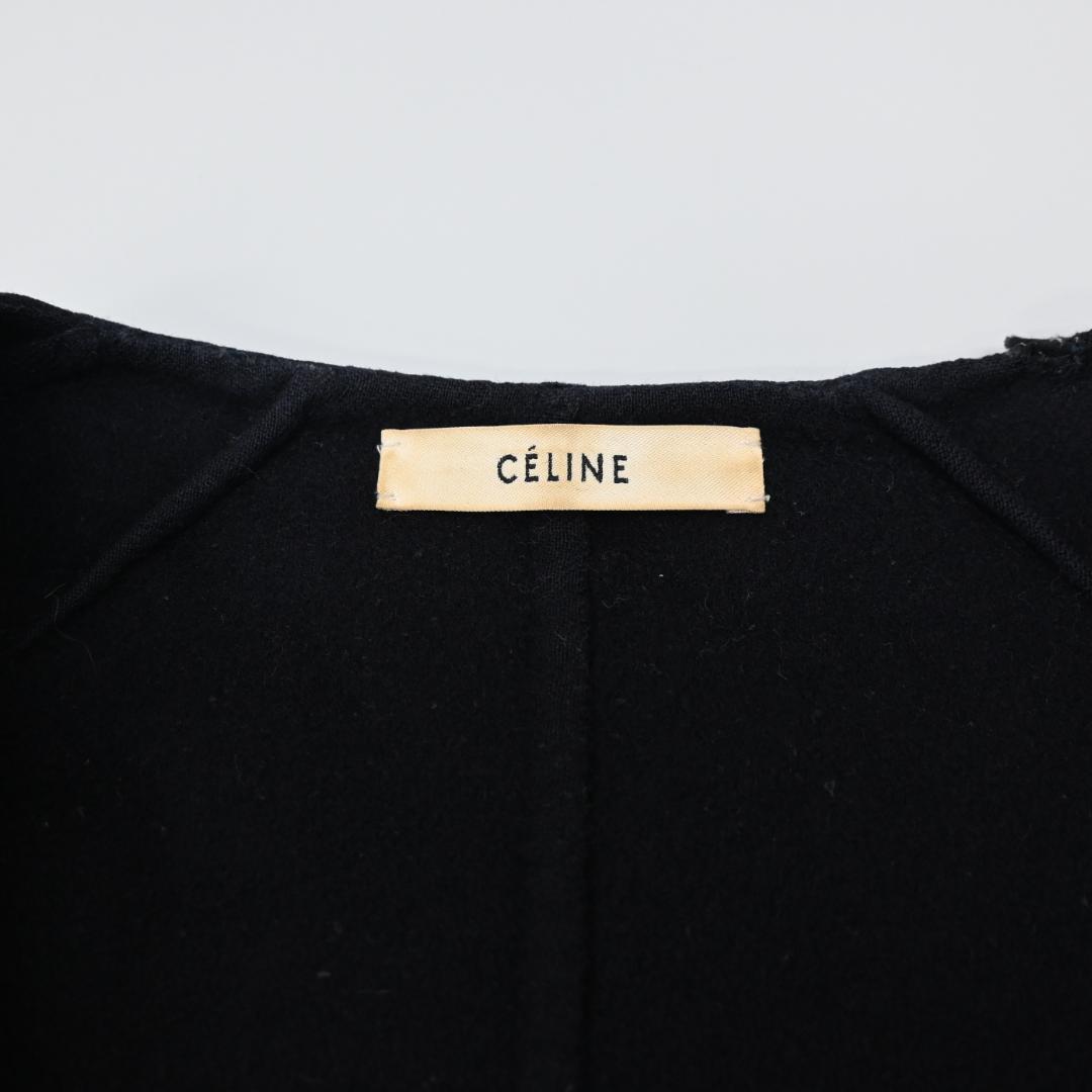 ■ 48300★冬 CELINE セリーヌ ノーカラーコート ダークネイビー”