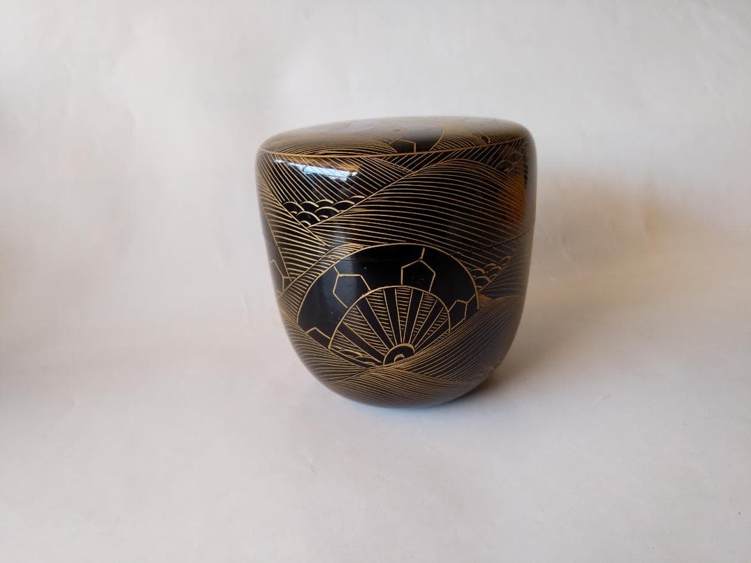 輪島塗 蒔絵師 月峯 作 源氏波 沈金 大棗 漆器 茶道具 抹茶 棗 共箱 新品