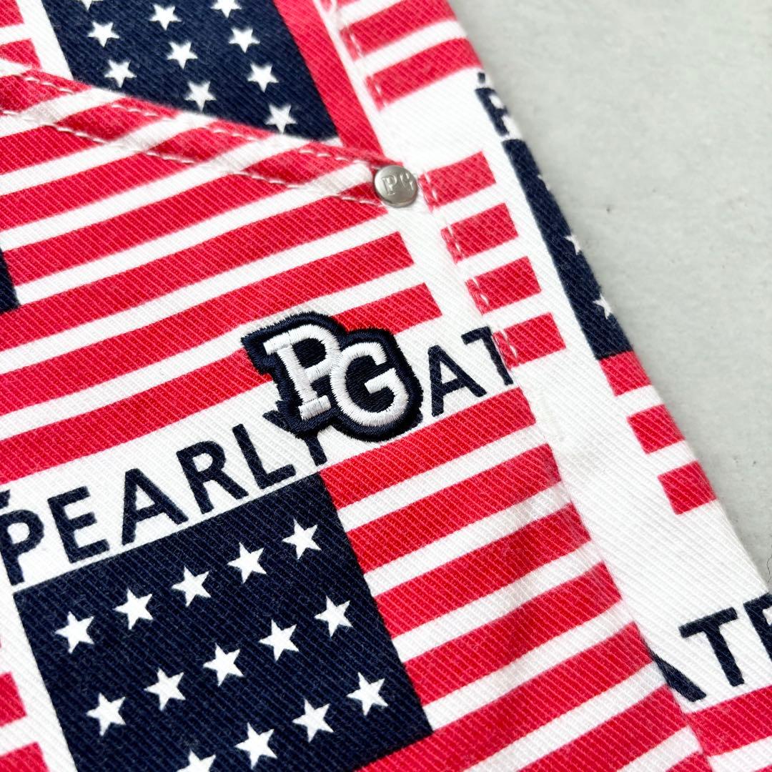 【美品】PEARLY GATES 星条旗 総柄 ストレッチロングパンツ ロゴ刺繍