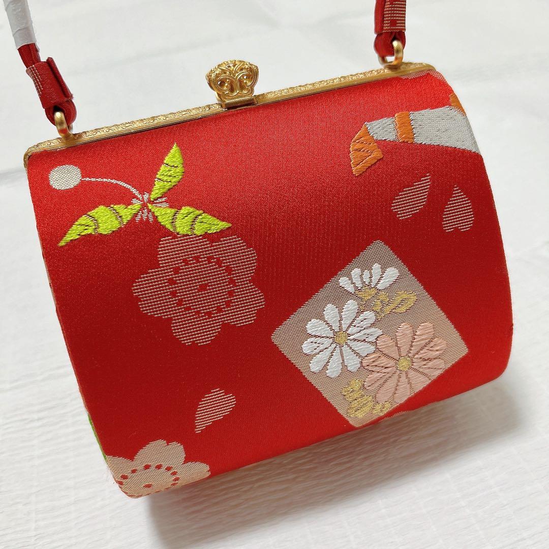 神田胡蝶　和装バッグ　七五三　子ども用　フォーマル　正絹帯地　金糸　赤系　未使用