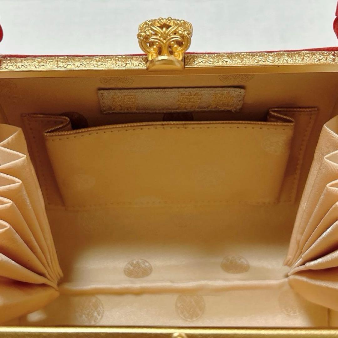 神田胡蝶　和装バッグ　七五三　子ども用　フォーマル　正絹帯地　金糸　赤系　未使用