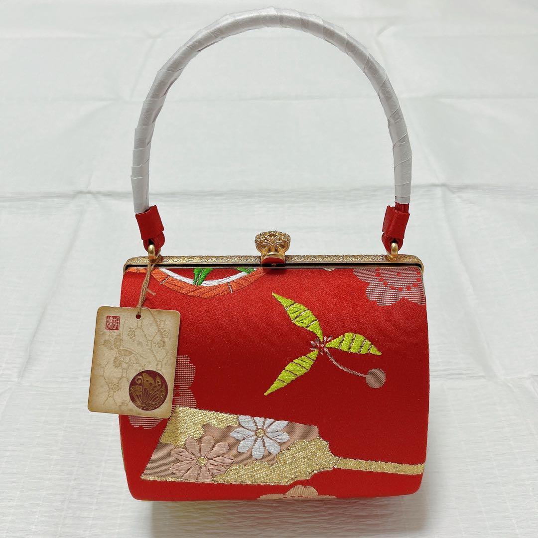神田胡蝶　和装バッグ　七五三　子ども用　フォーマル　正絹帯地　金糸　赤系　未使用