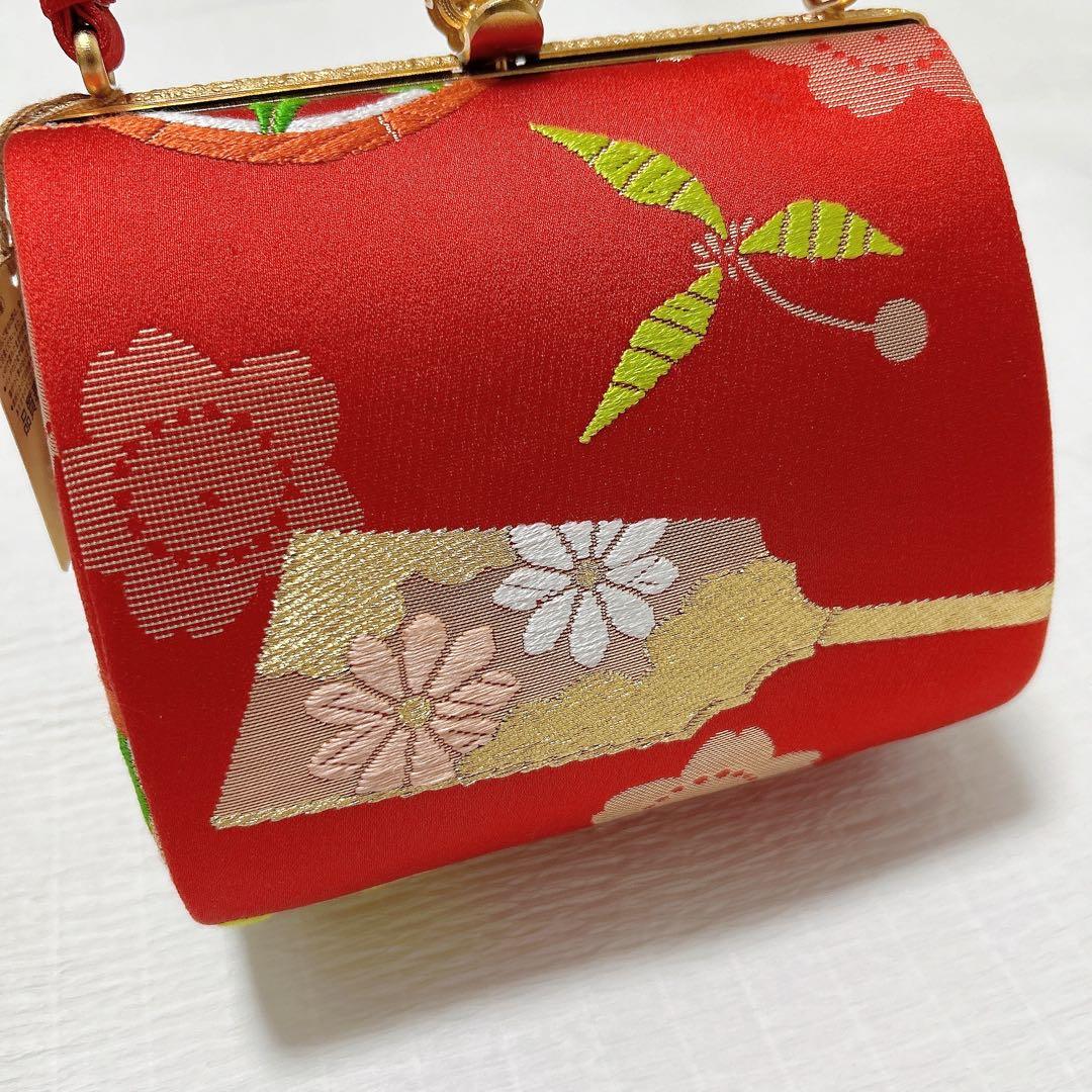 神田胡蝶　和装バッグ　七五三　子ども用　フォーマル　正絹帯地　金糸　赤系　未使用