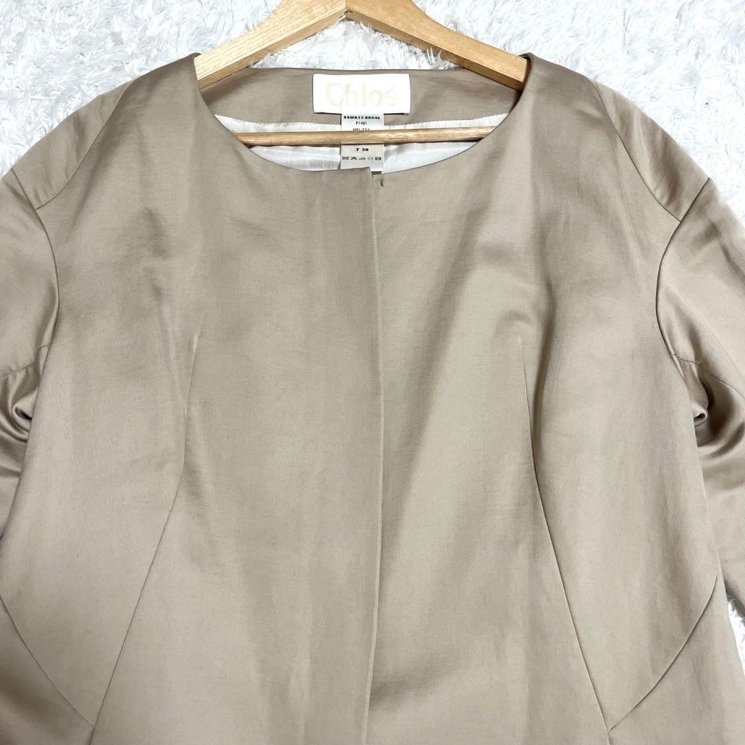 クロエ Chloe ノーカラーコート 高級素材 リネン シルク ベルト