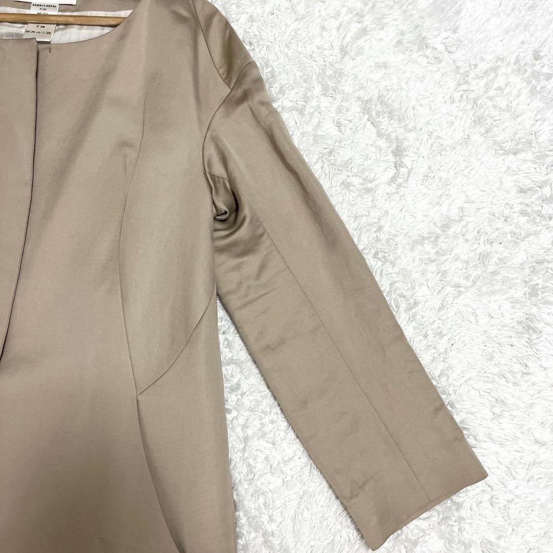 クロエ Chloe ノーカラーコート 高級素材 リネン シルク ベルト