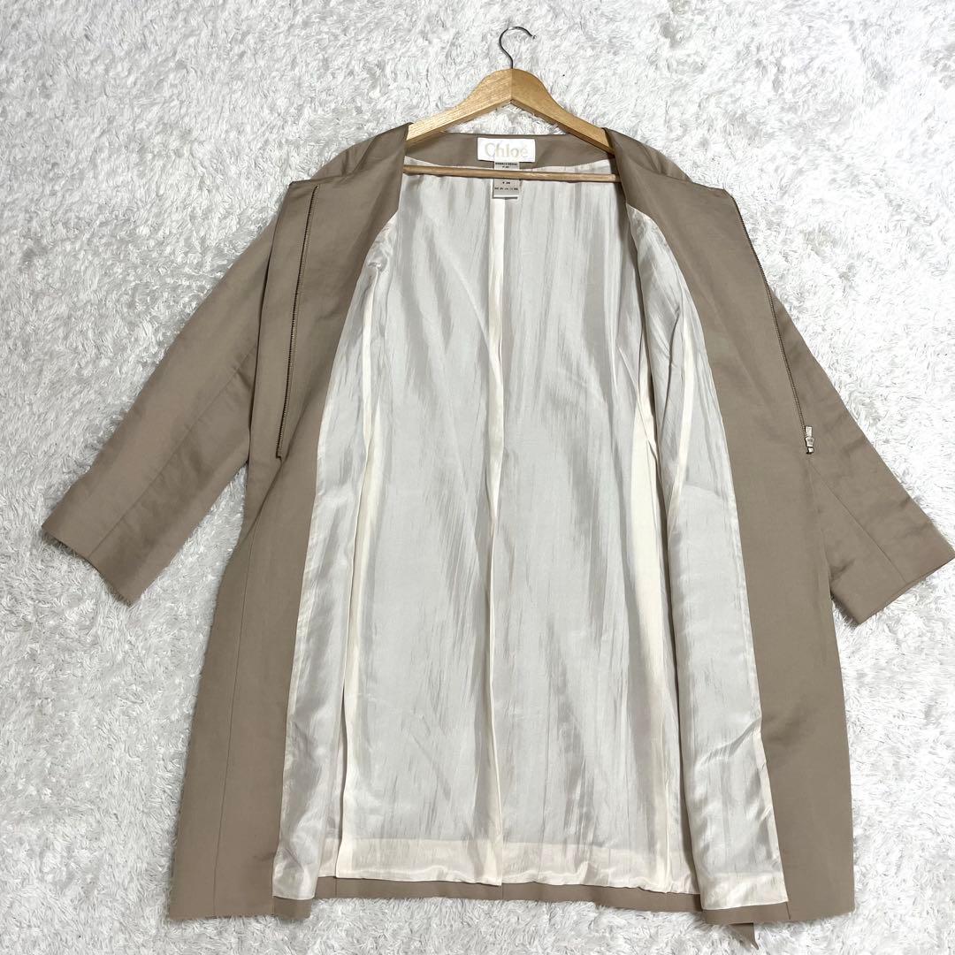 クロエ Chloe ノーカラーコート 高級素材 リネン シルク ベルト