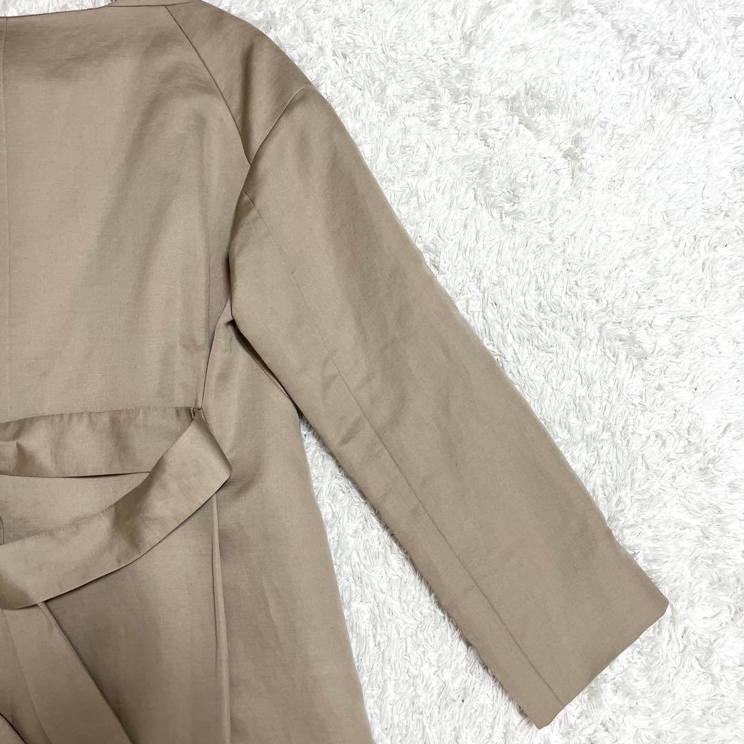 クロエ Chloe ノーカラーコート 高級素材 リネン シルク ベルト