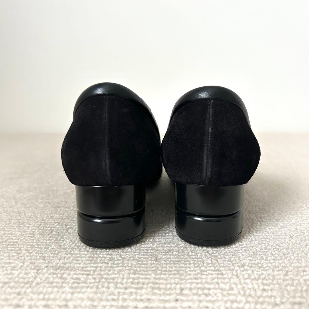 フェラガモ パンプス ローヒール スエード 黒 23.5cm