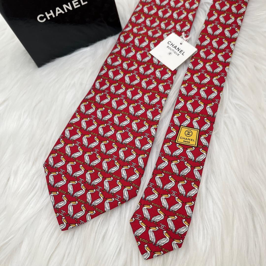 未使用タグ付き✨シャネル　CHANEL　高級シルクネクタイ 　ペリカン　ココ