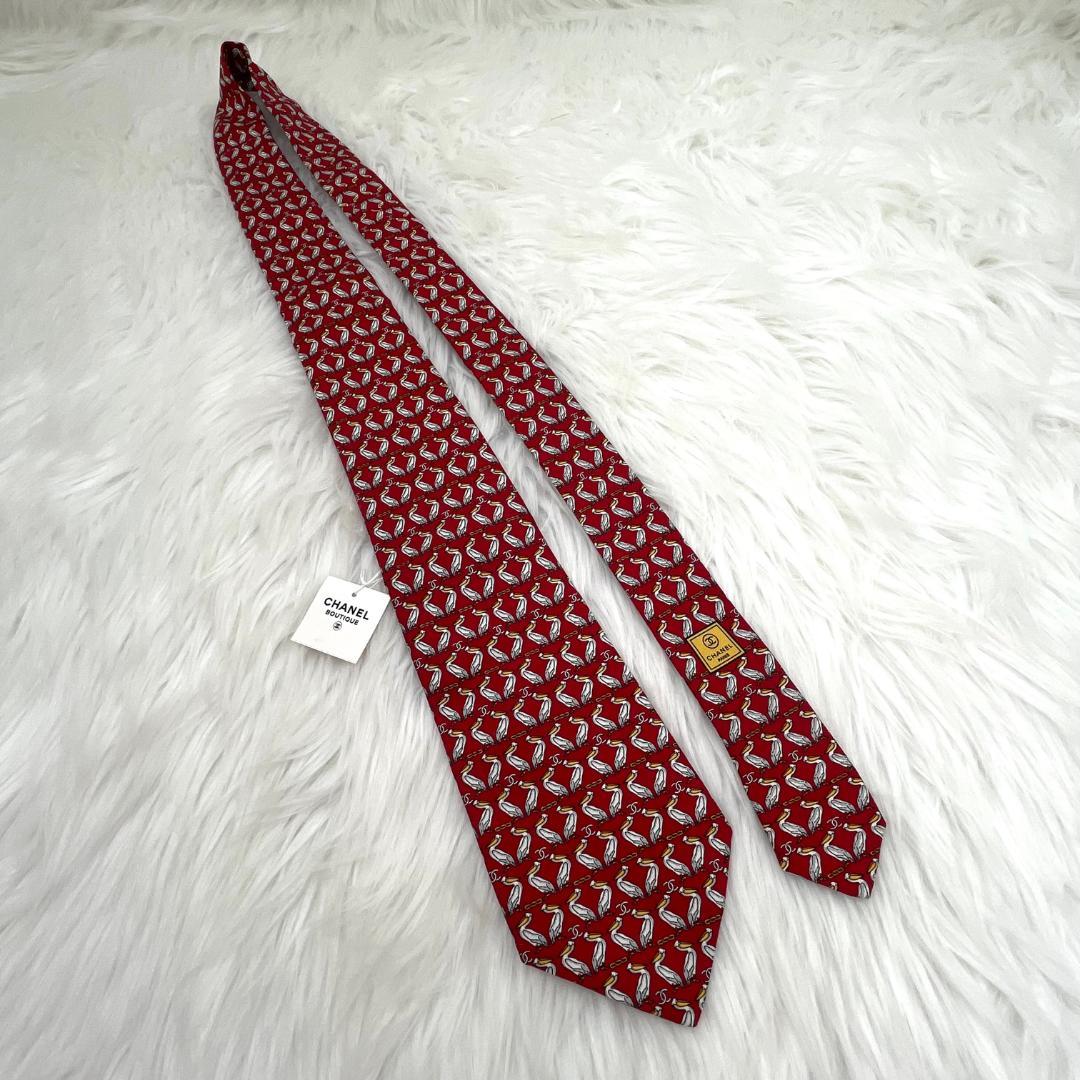 未使用タグ付き✨シャネル　CHANEL　高級シルクネクタイ 　ペリカン　ココ