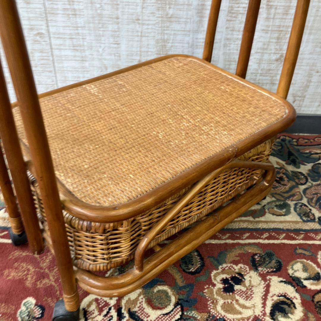 昭和レトロ 洋梨柄 ラタンハンガーラック キャスター付き 籐家具 古道具 古家具