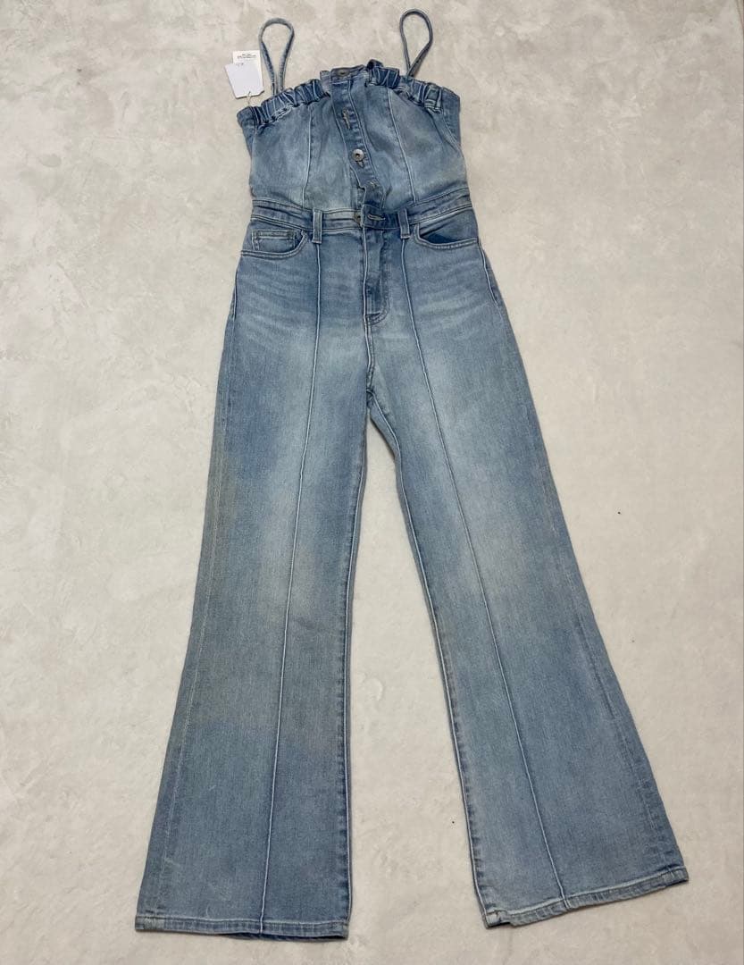 GYDA GYDA BACKリボンデニムロンパース ライトブルー S