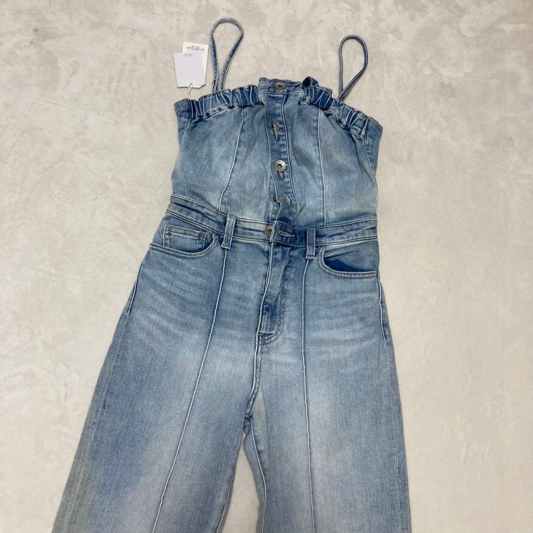 GYDA GYDA BACKリボンデニムロンパース ライトブルー S