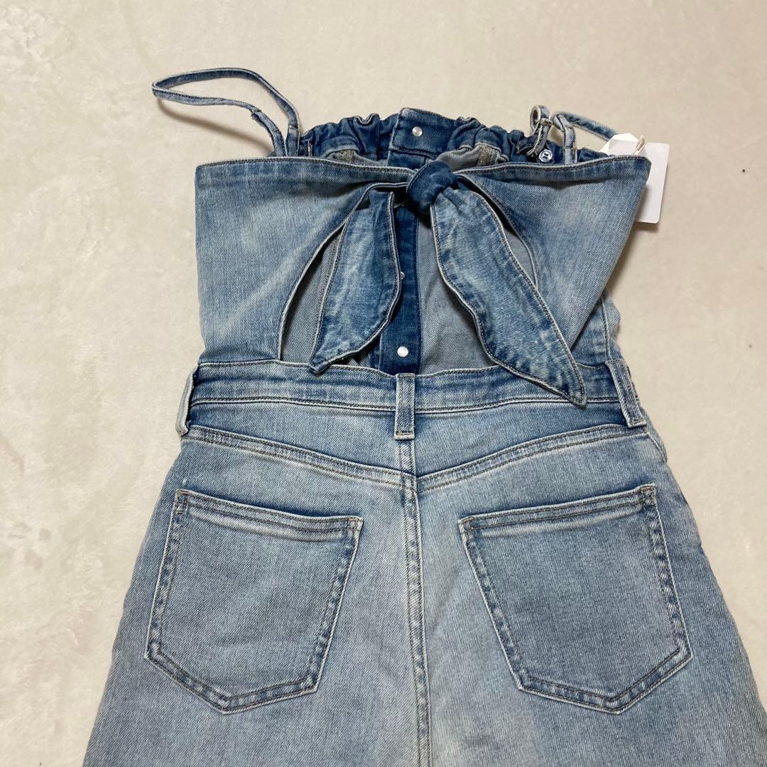 GYDA GYDA BACKリボンデニムロンパース ライトブルー S