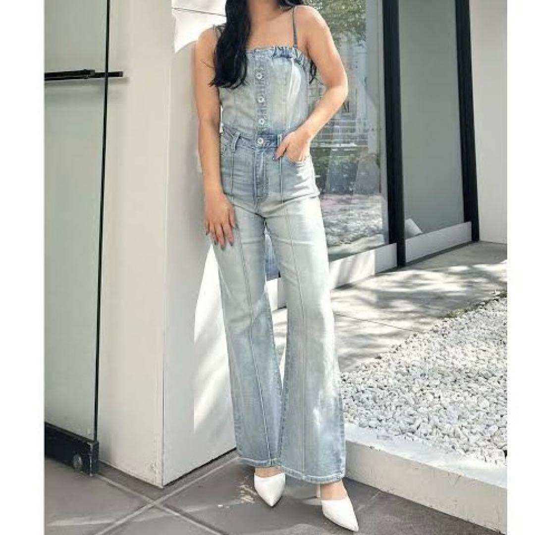 GYDA GYDA BACKリボンデニムロンパース ライトブルー S