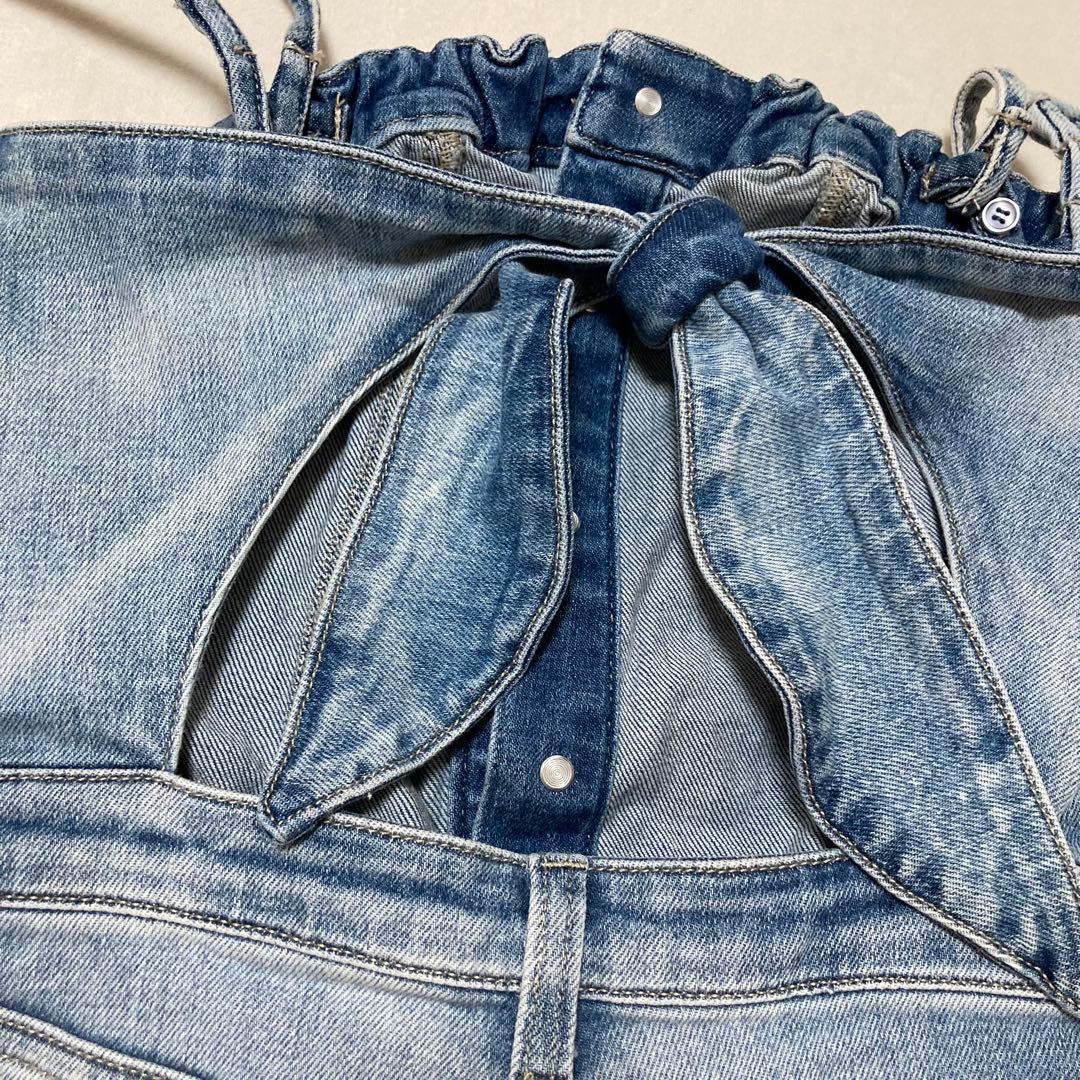 GYDA GYDA BACKリボンデニムロンパース ライトブルー S