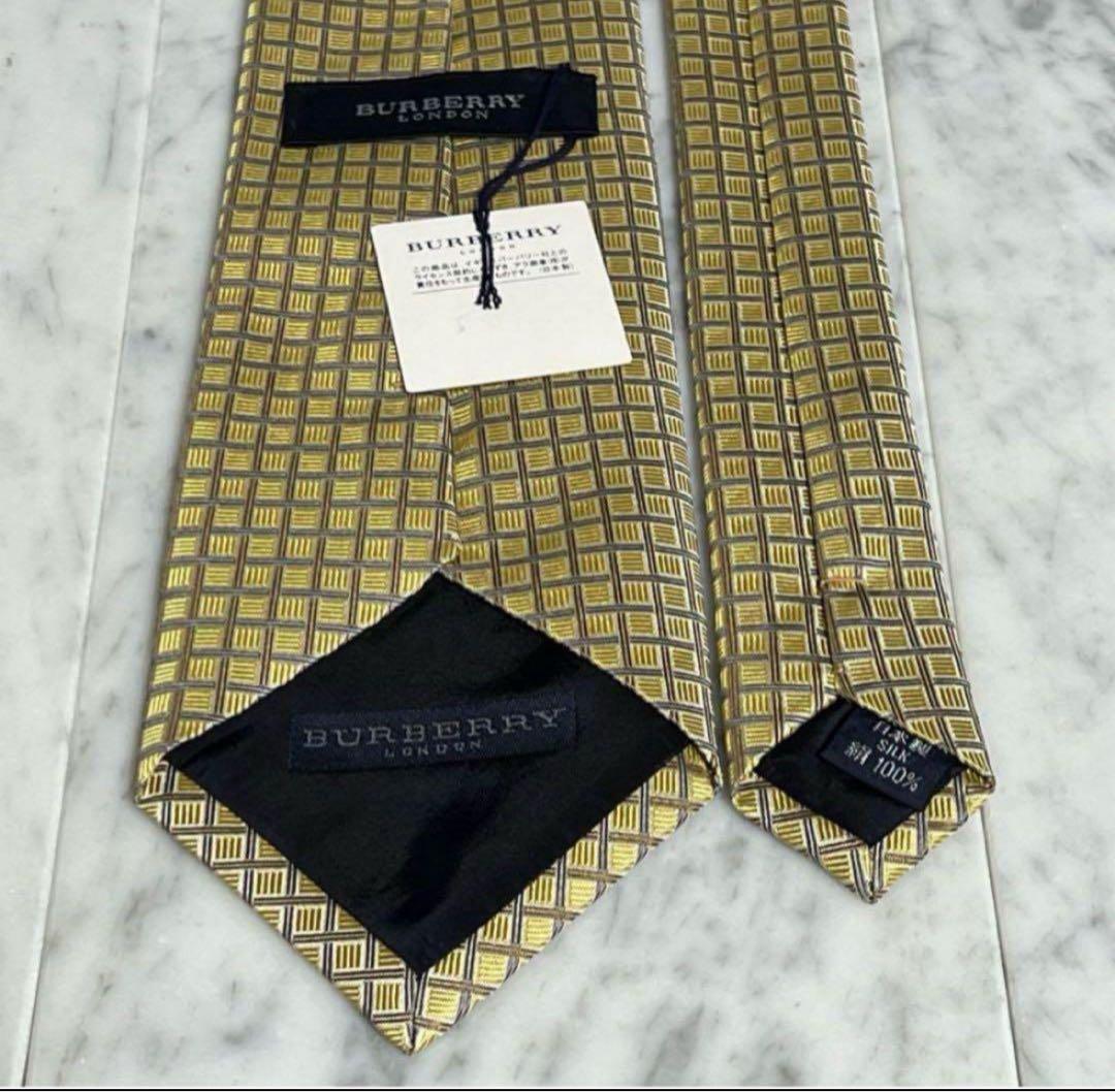 BURBERRY ネクタイ ブロックチェック柄 ゴールド系 パターン柄