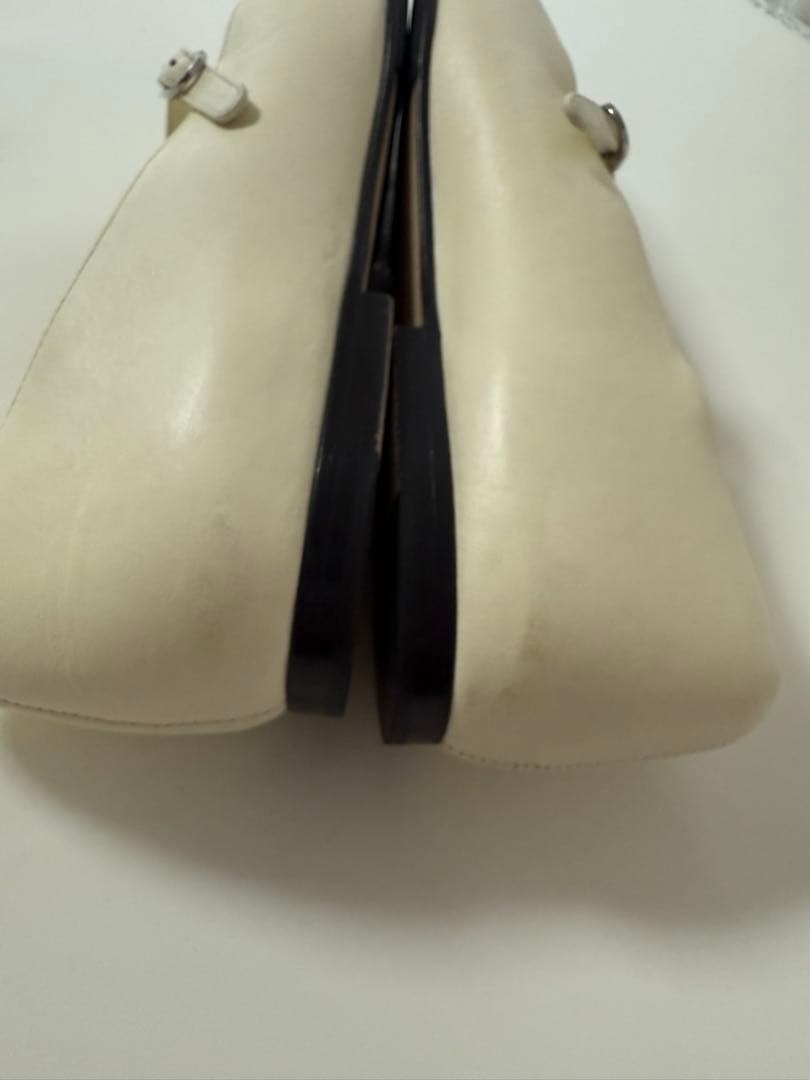 シャネル メリージェーン バレリーナ フラットシューズ ホワイト ツートン 37