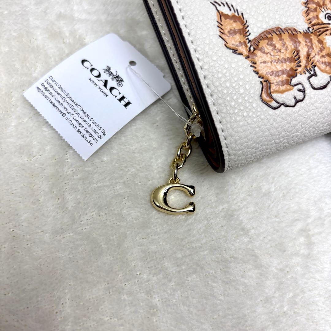 未使用 coach コーチ 猫 ねこ キトゥン 折り財布 財布 ホワイト