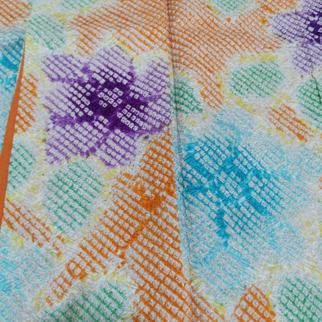 【総絞り】レアカラー ビタミン系 大きなお花 小紋 少しアンティーク