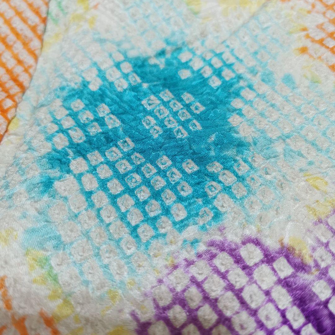 【総絞り】レアカラー ビタミン系 大きなお花 小紋 少しアンティーク